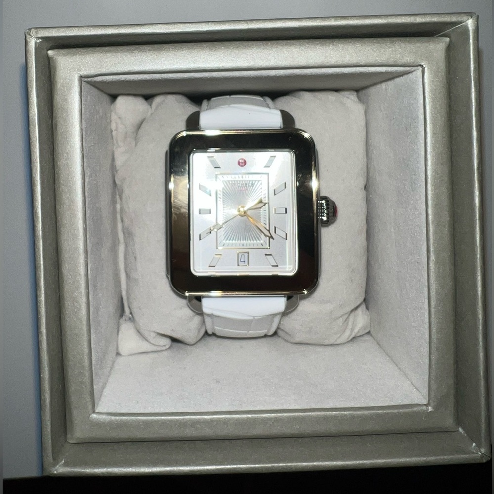 Michele white rubber band watch